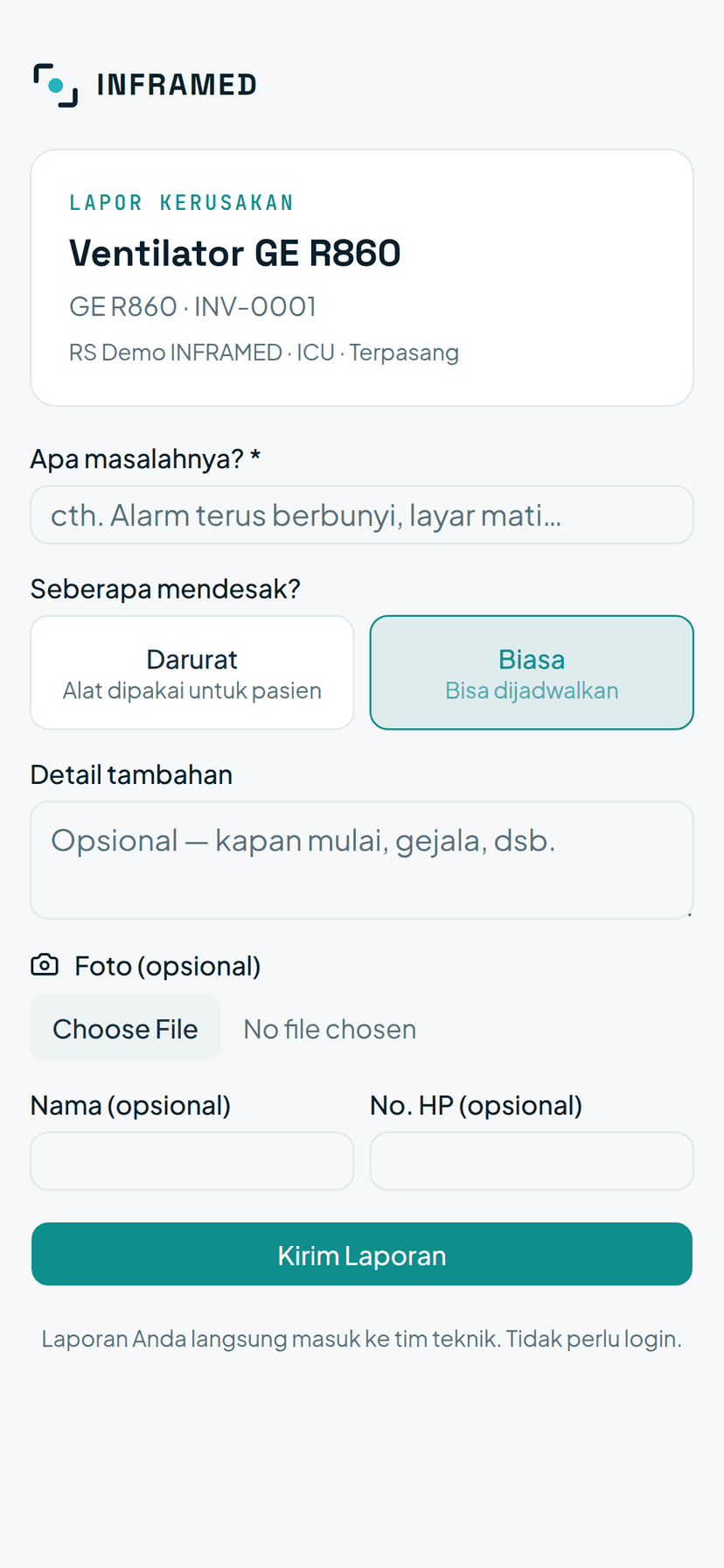 Perawat melapor kerusakan alat lewat pindai QR tanpa login